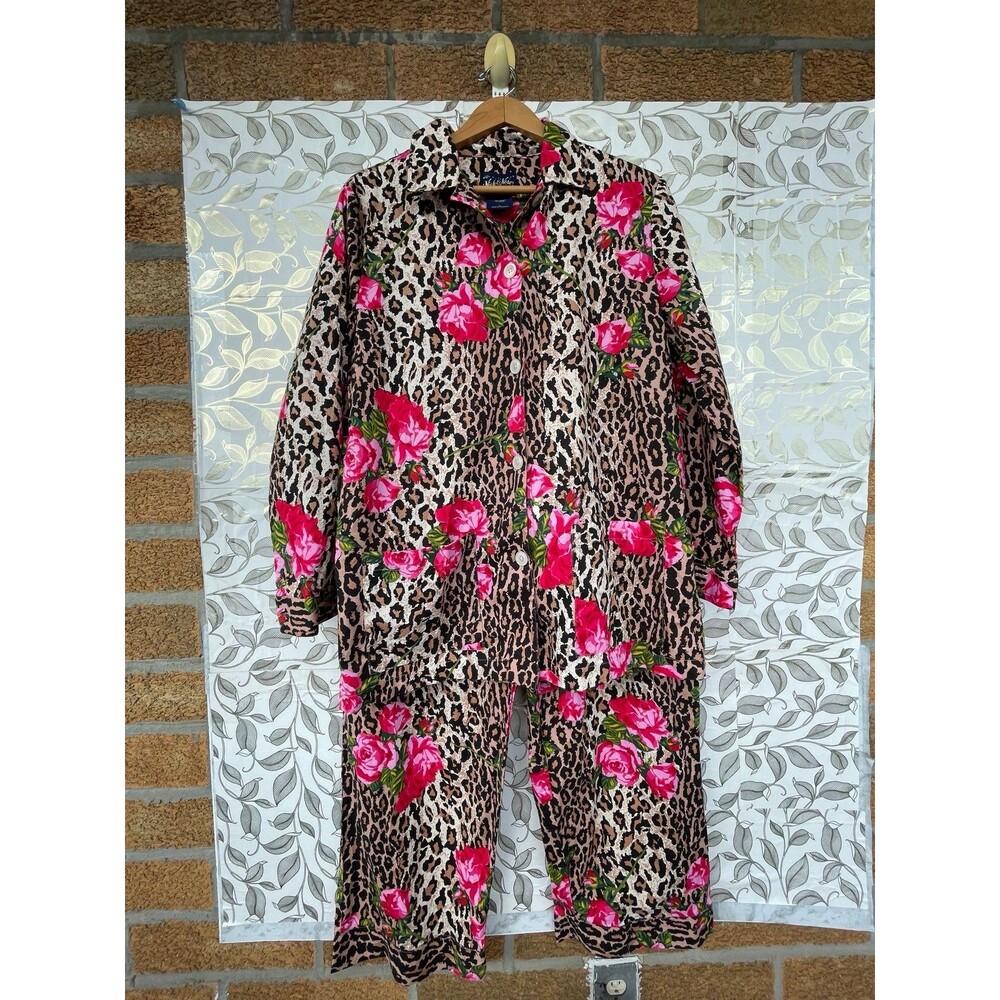 Nick & Nora Leopard Rose Pajama Set Large Whimsigoth 100% Cotton PJ Lounge